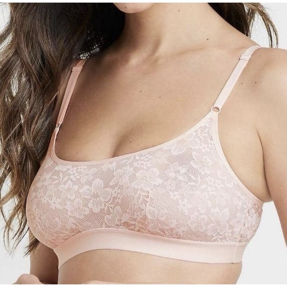 Auden Womens Unlined Lace Bralette Light Pink Floral Sheer Size XL NWT